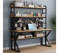 OOPDNEGAK Bureau D'ordinateur avec Étagères De Rangement Et Panneaux Perforés, Bureau D'écriture en Bois Massif Grande Étude D'écriture Table De Travail De Travail À Domicile Moderne Bureaus(E,120cm)