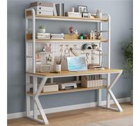 OOPDNEGAK Bureau D'ordinateur avec Étagères De Rangement Et Panneaux Perforés, Bureau D'écriture en Bois Massif Grande Étude D'écriture Table De Travail De Travail À Domicile Moderne Bureaus(B,120cm)