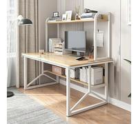 OOPDNEGAK Bureau D'ordinateur avec Huche Et Étagère, Table D'étude Et Bureau avec Pieds en Métal, Poste De Travail À Domicile pour Petit Espace Table De Jeu Moderne(B,100x50x130cm(39x20x51inch))