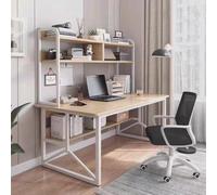 OOPDNEGAK Bureau D'ordinateur avec Huche Et Étagère, Table D'étude Et Bureau avec Pieds en Métal, Poste De Travail À Domicile pour Petit Espace Table De Jeu Moderne(B,80x50x150cm(31x20x59inch))
