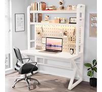 OOPDNEGAK Bureau D'ordinateur avec Panneau Perforé Et Étagère, Grande Table D'ordinateur Moderne, Poste De Travail Combiné pour L'étude Et L'écriture, pour Chambre À Coucher Ou Dortoir(A,120cm)