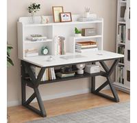 OOPDNEGAK Bureau D'ordinateur avec Support De Rangement, Bureau Moderne À Cadre en Métal, D'écriture en Bois Massif, Grande Table De Travail D'écriture(B,120cm/47inch)