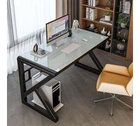 OOPDNEGAK Bureau D'ordinateur Contemporain en Verre Trempé Grand Bureau À Domicile(White+Black Frame,120x60x75cm)