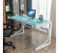 OOPDNEGAK Bureau D'ordinateur en Verre Trempé Grand Bureau Moderne Cadre en Acier Carbone Table De Jeu(B,120x60x75cm(47x24x30inch))