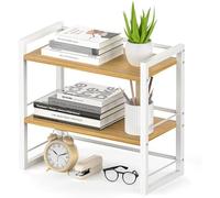 OOPDNEGAK Étagère De Bureau À 2 Niveaux, Étagère De Rangement en Bois Et Métal, Industriel Bibliothèque De Bureau, pour Le Bureaux, Le Cabinet De Travail, La Cuisine, La Chambre(White)