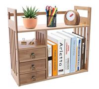 OOPDNEGAK Étagère De Bureau avec 3 Tiroirs, Bibliothèque De Bureau en Bambou, Présentoir De Rangement pour Service À Thé De Salon, Support De Stockage Multifonctionnel De Chambre À Coucher