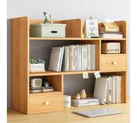 OOPDNEGAK Étagère De Bureau en Bois À 3 Niveaux, Étagère De Rangement De Bureau, Étagère De Comptoir, Étagère De Rangement Multifonctionnelle, avec 2 Tiroirs(60x17x80cm)