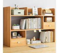OOPDNEGAK Étagère De Bureau en Bois À 3 Niveaux, Étagère De Rangement De Bureau, Étagère De Comptoir, Étagère De Rangement Multifonctionnelle, avec 2 Tiroirs(100x17x80cm)