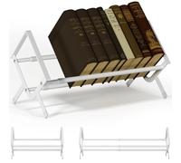 OOPDNEGAK Étagère De Bureau Extensible, Bibliothèque Inclinable en Métal, Étagère De Rangement Réglable pour Livres, CD Et Magazines, Étagères De Bureau pour Enfants, Présentoir À Livres(White)