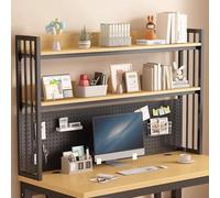 OOPDNEGAK Étagère De Bureau Réglable À 2 Niveaux, DIY Étagère Livre Bibliothèque Organisateur De Bureau À Poser, Étagère De Rangement for Ordinateur en Bois Et Métal(Black,100 * 25 * 100cm)