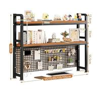 OOPDNEGAK Étagère De Comptoir Polyvalente À 2 Niveaux, Support De Rangement De Bureau Réglable, Étagère De Rangement en Grille De Bureau en Métal Et MDF, Support D'affichage Autonome(95x20x98cm)