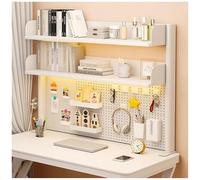 OOPDNEGAK Étagère De Comptoir Réglable, 2 Niveaux Étagère De Rangement De Bureau À Pince, Bibliothèque De Bureau avec Étagères De Rangement Et Panneau Perforé, pour Table De Jeu(White,60cm/23.6in)