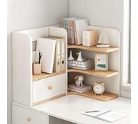 OOPDNEGAK Étagère De Rangement De Bureau - Bibliothèque De Bureau À 2 Niveaux pour Table D'ordinateur, Étagère De Rangement Polyvalente en Bois Massif pour Plan De Travail, pour La Chambre(White)