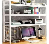 OOPDNEGAK Étagère De Réglable À 3 Niveaux - DIY Étagère Livre Bureau Bibliothèque Organisateur De Bureau À Poser, Étagère De Rangement en Bois Et Métal avec Panneau Perforé(White,75x24x120cm)
