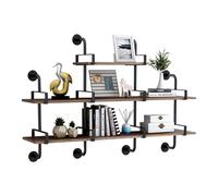 OOPDNEGAK Étagère Industrielle À 3 Niveaux - Présentoir Mural, Bibliothèque Murale Vintage Ouverte, Étagères De Rangement en Bois Et Métal pour Bureau, Salon, Cuisine Ou Salle De Bain