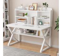 OOPDNEGAK Grand Bureau D'ordinateur 2 en 1, Bureau avec Étagère De Rangement, Table D'étude avec Pieds en Métal(H,31.5x23.6x29.5in)