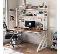 OOPDNEGAK Grand Bureau D'ordinateur avec Étagères Bureau À Domicile avec Bibliothèque(D,L140CM)
