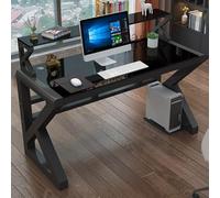 OOPDNEGAK Grand Bureau D'ordinateur, Bureau Moderne À Domicile, avec Étagère en Verre Trempé, Table D'étude/Poste De Travail/Table De Jeu(Black,80cm/31inch)