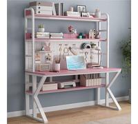 OOPDNEGAK Grande Table PC avec Étagères De Rangement Et Panneau Perforé Bureau À Cadre Métallique Poste De Travail Bureau D'étude Et D'écriture(F,35" W x 69" H x 23.6" D)