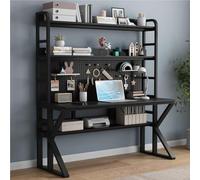 OOPDNEGAK Grande Table PC avec Étagères De Rangement Et Panneau Perforé Bureau À Cadre Métallique Poste De Travail Bureau D'étude Et D'écriture(A,31" W x 69" H x 23.6" D)