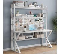 OOPDNEGAK Grande Table PC avec Étagères De Rangement Et Panneau Perforé Bureau À Cadre Métallique Poste De Travail Bureau D'étude Et D'écriture(G,47" W x 69" H x 23.6" D)