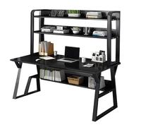 OOPDNEGAK Grande Table PC avec Structure en Métal, Bureau À Domicile avec Étagères De Rangement, Bureau D'étude pour Petits Espaces(A,47x20x29inch)