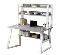 OOPDNEGAK Grande Table PC avec Structure en Métal, Bureau À Domicile avec Étagères De Rangement, Bureau D'étude pour Petits Espaces(D,39x20x29inch)