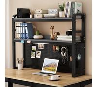 OOPDNEGAK Industriel Bibliothèque De Bureau À 2 Niveaux - Étagère De Rangement en Bois Et Métal, Étagères de Rangement pour Bureau à Domicile avec Panneau perforé(Black,75X32X90CM)
