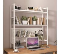OOPDNEGAK Industriel Bibliothèque De Bureau À 2 Niveaux - Support De Rangement pour Bureau D'ordinateur, Organiseur avec Panneau Perforé, Présentoir en Métal pour Salon(B,95 * 22 * 98cm)