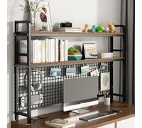 OOPDNEGAK Industriel Bibliothèque De Bureau - Petite Bibliothèque De Table À 2 Niveaux, Étagère De Rangement en Bois Et Métal, Support De Rangement De Bureau Extensible À Monter Soi-même(95x20x98cm)