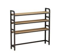 OOPDNEGAK Industriel Bibliothèque De Table À 3 Niveaux, Étagère De Bureau Réglable, Bibliothèque De Bureau en Métal pour Ordinateur, Présentoir De Rangement Autoportant en Bois Et en Métal(A)