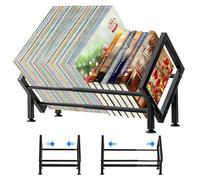 OOPDNEGAK Organisateur D'étagère De Bureau Réglable, Bibliothèque De Table Inclinable pour Bureau Maison Ou Chambre À Coucher, Présentoir pour Disques Vinyle, Magazines, CD Et Livres(B)