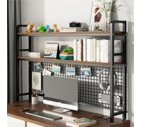 OOPDNEGAK Petite Bibliothèque De Table À 2 Niveaux, DIY Étagère De Rangement en Bois Et Métal, Étagère D'organisateur De Comptoir, Étagère D'affichage De Support Debout Libre(55x20x98cm)