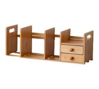 OOPDNEGAK Petite Étagère De Bureau en Bois, Organiseur De Livres Extensible avec 2 Tiroirs, Bibliothèque De Bureau Multifonction, Présentoir De Livres, Organisateur De Table À Domicile