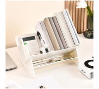 OOPDNEGAK Petite Étagère De Bureau - Organisateur De Bureau, Bibliothèque Inclinée, Étagère De Présentation Réglable, pour La Maison, Le Bureaux, L'école, pour CD Et Magazines(White)