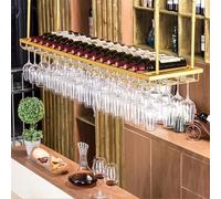 OOPDNEGAK Support Mural pour Verres Vin - Étagère Vin Suspendue Au Plafond, Porte-Bouteilles Mural Métal, Support Verres Vin Mural Réglable en Hauteur, Étagère Flottante Plafond(B,80 * 30cm)