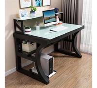 OOPDNEGAK Tempered Glass Office Desk, Large Computer Deskwith Storage Shelves, Modern Simple Gaming Table with Metal Frame, Writing Study Desk for Home Office Workstation(B,100cm/39inch)