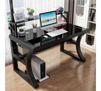 OOPDNEGAK Tempered Glass Office Desk, Large Computer Deskwith Storage Shelves, Modern Simple Gaming Table with Metal Frame, Writing Study Desk for Home Office Workstation(C,120cm/47inch)