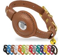 OOPSDOGGY Collier AirTag en Cuir pour Chat avec Clochette - Collier Anti-Rupture avec Support Apple Air Tag Collier GPS léger pour Animal Domestique Fille garçon, Chat, Petit Chien, Chiot (Brun)