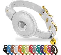 OOPSDOGGY Collier AirTag en Cuir pour Chat avec Clochette - Collier Anti-Rupture avec Support Apple Air Tag Collier GPS léger pour Animal Domestique Fille garçon, Chat, Petit Chien, Chiot (Blanc)
