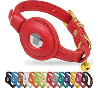 OOPSDOGGY Collier AirTag en Cuir pour Chat avec Clochette - Collier Anti-Rupture avec Support Apple Air Tag - Collier GPS léger pour Animal Domestique Fille garçon, Chat, Petit Chien, Chiot (Rouge)