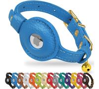 OOPSDOGGY Collier AirTag en Cuir pour Chat avec Clochette - Collier Anti-Rupture avec Support Apple Air Tag Collier GPS léger pour Animal Domestique Fille garçon, Chat, Petit Chien, Chiot (Bleue)