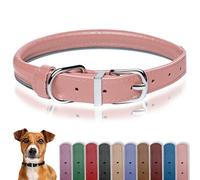 OOPSDOGGY Collier en cuir roulé réfléchissant pour chiens de petite, moyenne et grande taille (rose poudré, taille L, 35 à 45 cm)