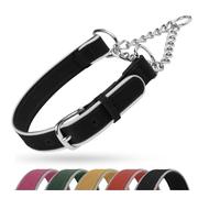 OOPSDOGGY Collier Martingale réfléchissant en Cuir pour Chien, Collier de Dressage réglable Anti-Traction en Acier Inoxydable pour Chiens de Petite, Moyenne et Grande Taille (Noir, Large, 18"-22.5")