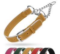 OOPSDOGGY Collier Martingale réfléchissant en Cuir pour Chien, Collier de Dressage réglable Anti-Traction en Acier Inoxydable pour Chiens de Petite, Moyenne et Grande Taille (Camel, Medium, 15"-19")