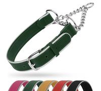 OOPSDOGGY Collier Martingale réfléchissant en Cuir pour Chien, Collier de Dressage réglable Anti-Traction en Acier Inoxydable pour Chiens de Petite, Moyenne et Grande Taille (Vert, Medium, 15"-19")