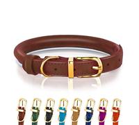 OOPSDOGGY Collier réfléchissant en Cuir roulé pour Chiens de Petite, Moyenne et Grande Taille, 8 Couleurs, 7 Tailles (Marron, L, 35,6-45,7 cm)