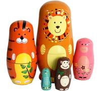 Oostifun 5pcs Dessin animé Mignon à la Main Russe poupées gigognes Ensembles de Jeux Animaux en Bois poupées gigognes empilables poupées Collection décoration (Animals)