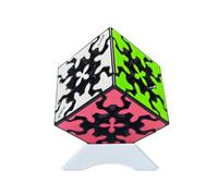 Oostifun Gobus 57 mm 3x3 Gear Cube Puzzle 3D 3 x 3 x 3 Gear Rotation Lisse Twist Puzzle Jouet avec un support d'affichage, base noire avec patchs multicolores