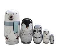 Oostifun Gobus Ensembles de poupées gigognes en Bois 5 pièces pour la décoration de Bureau à Domicile Petites Choses Collection de clés Cadeaux (Ours Polaire Pingouin)